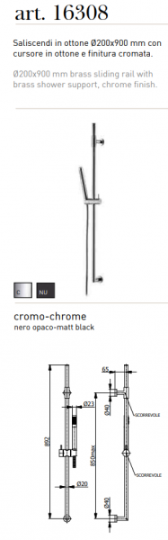 <label itemprop='name'>Saliscendi in ottone Ø200x900 mm con cursore in ottone e finitura cromata.</label>