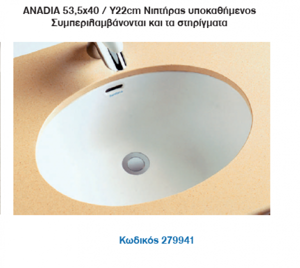 <label itemprop='name'>ANADIA 53,5x40 / Υ22cm Νιπτήρας υποκαθήμενος Συμπεριλαμβάνονται και τα στηρίγματα</label>